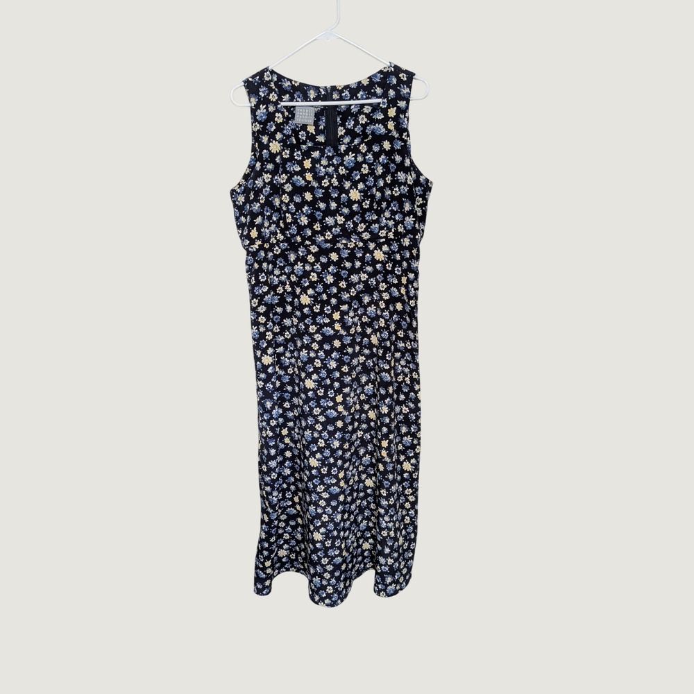Rabbit Rabbit Rabbit Vintage Ditsy Floral Maxi Dress Navy Sleeveless Size 14
